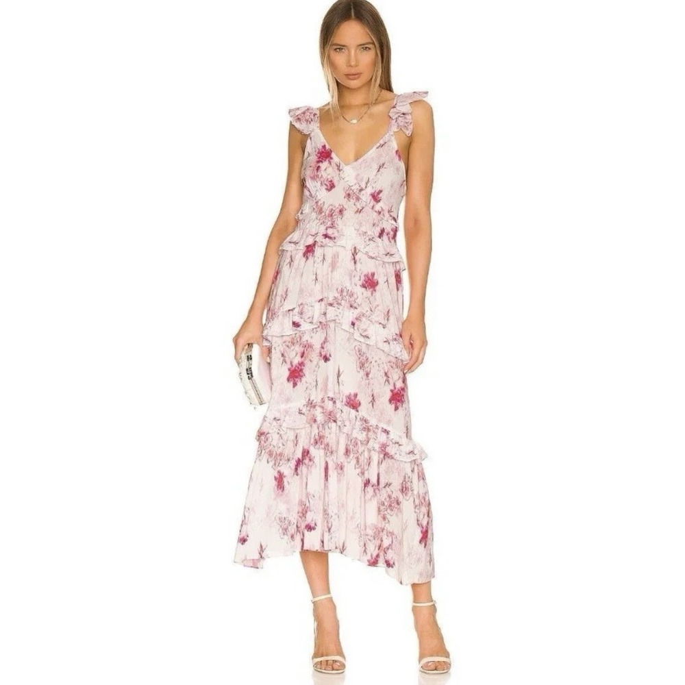 Misa Los Angeles‎ Morrison Ruffle Maxi Dress in Abstract Rose Flora Sz L